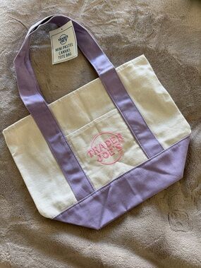 Trader Joe’s Mini Pastel Canvas Tote Bag White and Lavender